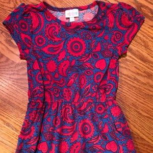 LuLaRoe Girls Mae Dress with pockets red blue sz 8
